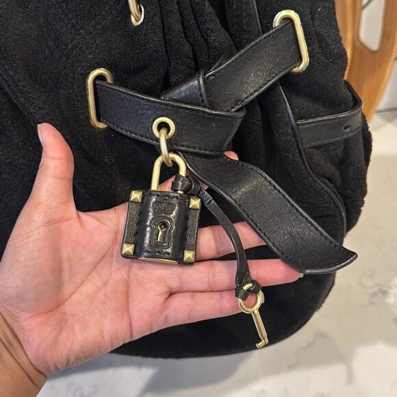 Juicy Couture iconic padlock day shoulder tote bag black terry cloth Y2K it Girl - Picture 3 of 6